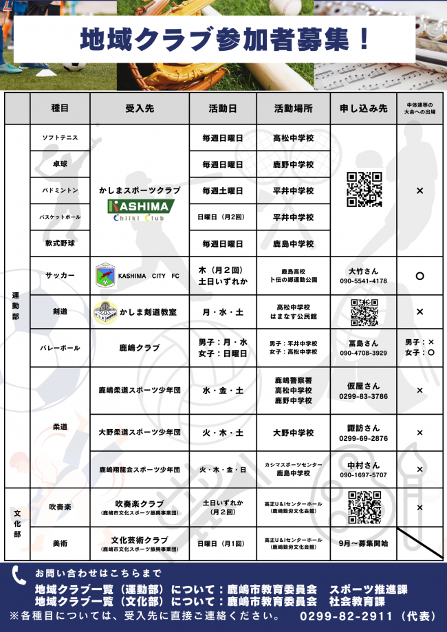 地域クラブ活動一覧